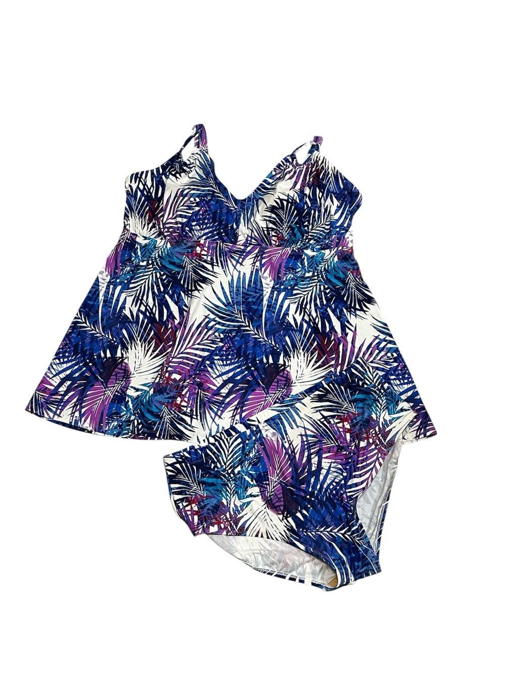 Swimsuits For All 2 Piece Swim Dress Loop Strap V Neck Tummy Control Size 24